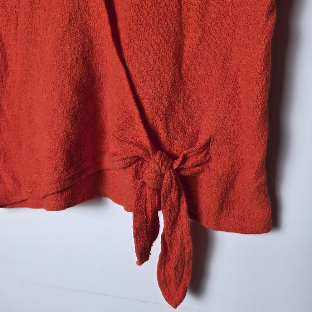 Madewell Red Wrap Top Tie Front Blouse Cotton Short Sleeve Summer XS - Picture 3 of 5